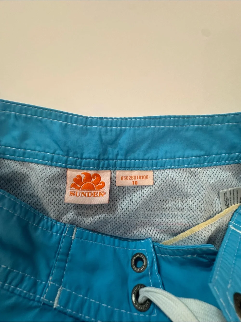 Sundek Bright Blue Kids Swim Trunks with White Drawstring Size 10